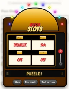 Mega Slots minigame in Jigsaw Puzzle Game that randomly selects piece count, shape, and difficulty modifiers.
